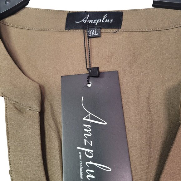 Amzplus Women Plus Size Loose Green Blouse With Lace 3/4 Sleeves & V-Neck 3XL 1! - Picture 4 of 9